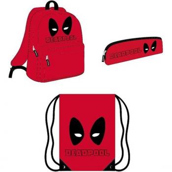 Pack Papelería 3 Piezas Deadpool: Mochila, Estuche y Saquito