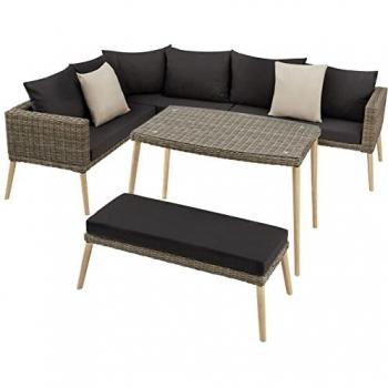 Conjunto de ratán con estructura de aluminio Pula - Mueble de exterior de poli ratán, cómodo conjunto con grueso acolchado y cojines, trenzado de ratán sintético resistente a los rayos UVA, estructura estable de