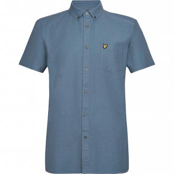 Lyle & Scott Cotton Slub Short Sleeve Shirt in Skipton Blue