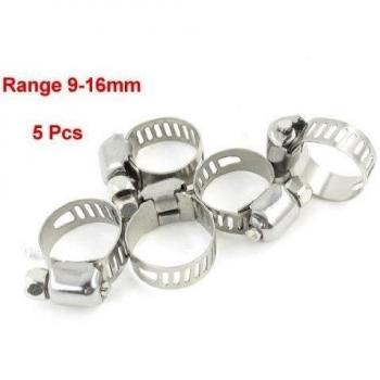 SODIAL(R) 5 x Abrazadera Clip para Tubo Manguera Metalico Plateado 9mm a 16mm