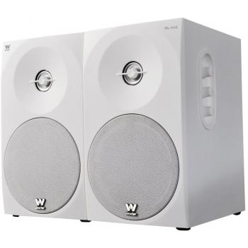 Woxter Dynamic Line 410 – Altavoces estéreo 2.0 Autoamplificados con 150W de potencia, Madera, Woofer de 4 pulgadas, 2 Tweeter, 3.5 mm, RCA, Control volumen, agudos, graves, Bookself Speakers, Blanco