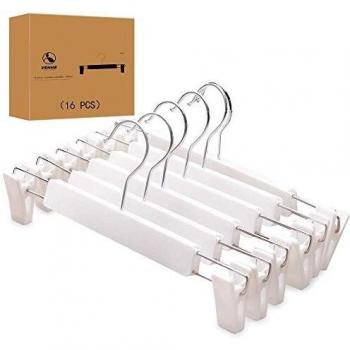 VEHHE 16 Unidades Perchas de Blanco para Pantalones y Faldas, con Ajustables Antideslizantes Clips y Gancho Giratorio de 360 °