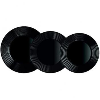 Vajilla de Vidrio Templado Harena Negro 18 Piezas para 6 Personas - Ecológica, Apilable y Fácil de Limpiar