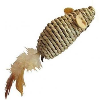 Gloria - Juguete para Gato - Accesorio de Seagrass y Plumas para Gato - Ratón Seagrass - Juego Interactivo para Mascotas - Ideal para Que tu Gato lo persiga - Tamaño 13 cm