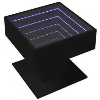 Mesa de centro con luz LED madera ingeniería negra 50x50x45 cm