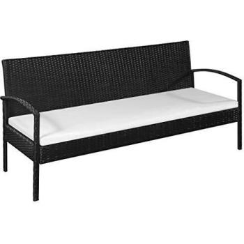 Black Poly Rattan 3-Seater Garden Sofa with Cushions