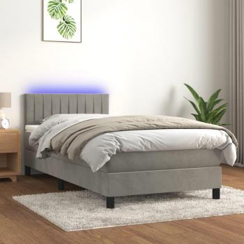 Colchón cama box spring de muelles y LED gris claro 90x190 cm terciopelo Vidaxl
