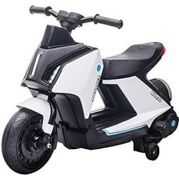 HOMCOM Moto Eléctrica Infantil Motocicleta de Batería 6V para Niños de 2-4 Años con Faros Música y 2 Ruedas de Equilibrio 80x39,5x51 cm Blanco