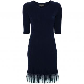 Emporio Armani Blue Short Dress, Knitted Dresses, female, Size: XS