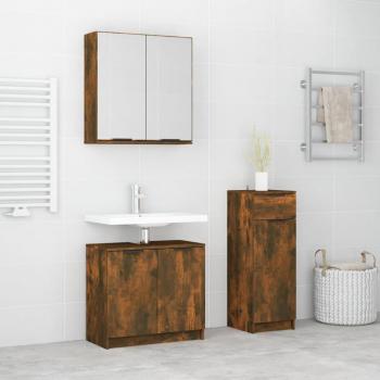 Set de muebles de baño 3 piezas madera contrachapada roble ahumado