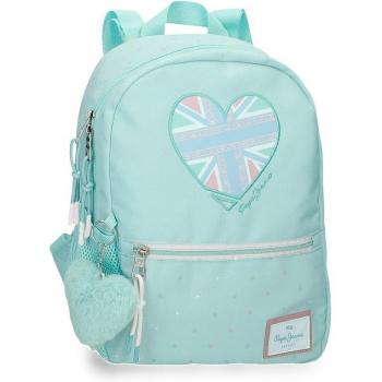 Mochila de Paseo Pepe Jeans Nerea para Niña 32cm Turquesa con Llavero Pompón Decorativo