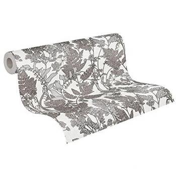 Floral Impression Non-Woven Wallpaper - Botanical Design, Grey Floral Pattern, 0.53 x 5.33 sqm