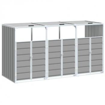 Cobertizo de 3 contenedores basura acero gris 216x81x115 cm
