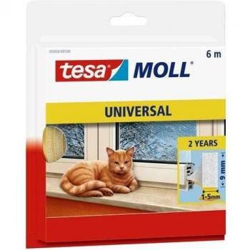 tesa 05428-00100-00 tesamoll Universal-Burlete de Espuma Adhesiva para Ventanas y Puertas-Junta Aislante Térmico y Acústico-Rellena Huecos de 1 a 5 mm-Tamaño: 6 m x 9 mm x 6 mm-Blanco