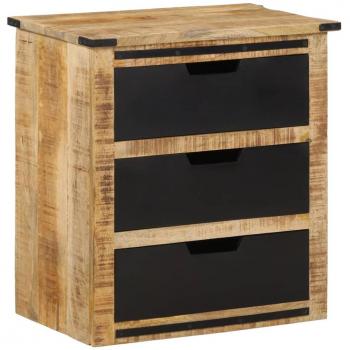 Aparador de madera maciza de mango con 3 cajones, dimensiones 55x35x60 cm, color marrón