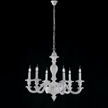 Lámpara de Araña Shabby Chic Bonetti Illumina de Madera y Pulpa Blanca con 6 Luces E14