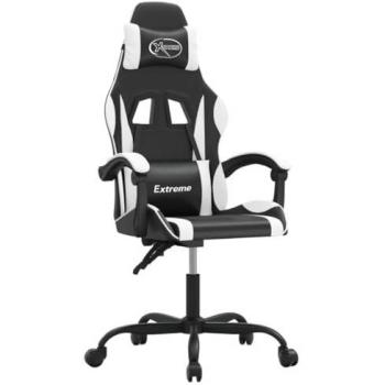 Silla Gaming Cuero Sintético Negro y Blanco con Reposabrazos, Silla Gamer, Silla de Oficina, Silla de Escritorio