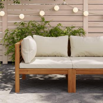 Sectional Corner Sofa with Cream White Cushions and Acacia Wood Frame