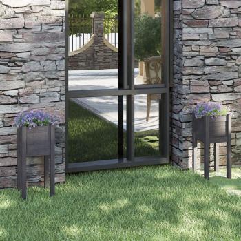 Jardineras de madera maciza de pino gris 31x31x70 cm - Set de 2