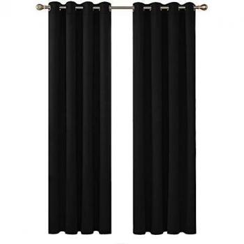 Deconovo Cortinas Opacas de Dormitorio Moderno Suave para Ventanas de Habitación Juvenil con Ollaos 2 Piezas 140x270cm Negro