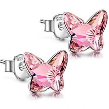 ANGEL NINA Pendientes de plata para mujer Pendientes de cristal para mujer Pendientes de plata para niñas Pendientes de botón para niñas Pendientes para niñas Día de San Valentín