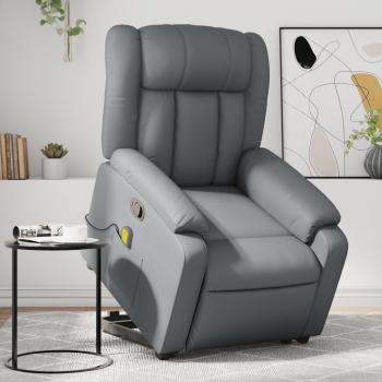 Silla reclinable de masaje de cuero artificial gris Vidaxl