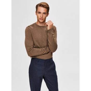 Jersey de hombre Selected Berg con cuello redondo, color marrón, ajuste regular