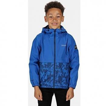 Regatta Haskel-Chaqueta Técnica Impermeable, Completamente Forrada, con Capucha Y Elementos Reflectantes Jackets Waterproof Shell, Unisex niños, Nautical Blue/Camo, 13 yr