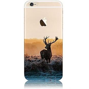 Sunroyal® Funda para Apple iPhone 5/5S Casos Carcasa 3 In1 TPU Flexible Suave Transparente Prácticamente Silicona Ultra Delgado Parachoques Cáscara Case Cover Premium del Teléfono, Venado Deer Run de Pastizales Prado Pintura Patrón de Pintado Color S