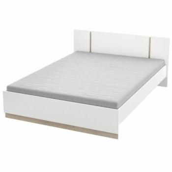 Cama de Matrimonio Watson Fabricada en Melamina Color Blanco Mate y Roble Kronberg 135-140x190 cm