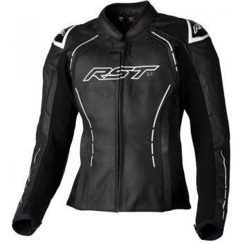 RST S1 Chaqueta de Moto de Cuero para Mujer - Negro-Blanco (M)