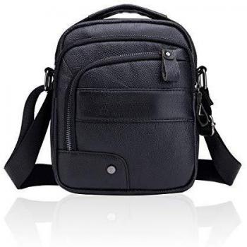 MANNUOSI Shoppers y bolsos de hombro piel autentica Bolsos para hombre vintage Business Bolsos de mano casual Bolsos cruzados multifuncional Bolsos Negro