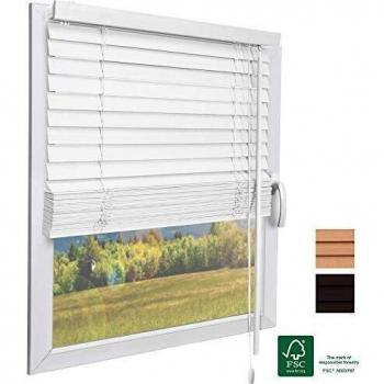 Persiana Veneciana de Madera Sostenible SolDecor JH3 Blanca 100x160cm - Ecológica para Interior y Exterior