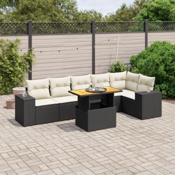 7-Piece Black Poly Rattan Garden Sofa Set with Cushions