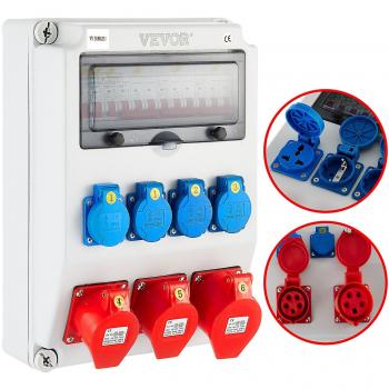 Distribuidor de Corriente de Pared VEVOR - Caja Modular Estanca ABS con 4 Tomas Schuko 230V/16A, 2 Tomas CEE 400V/16A y 1 Toma CEE 400