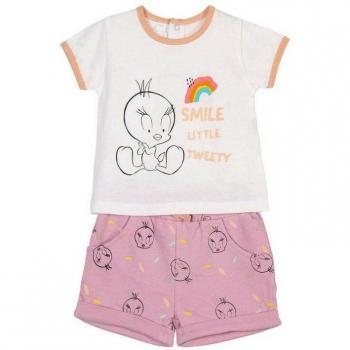 Conjunto de Ropa Looney Tunes Rosa para Bebés y Niñas - Incluye camiseta de manga corta con estampado de personajes, pantalones cortos a juego, fabricado en algodón suave, disponible en talla 9 meses