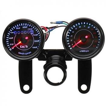 Alamor Universal LED motocicleta negro tacómetro + odómetro medidor de velocímetro w/soporte