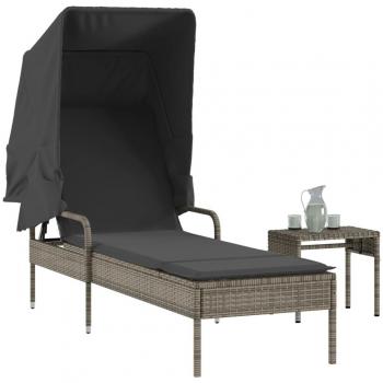 Cama solar con dosel y mesa de café Polyrattan Gris