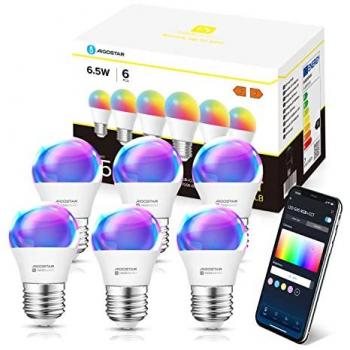 Bombilla Inteligente Wifi G45 E27 6.5W RGBCW, Compatible con Alexa/Google Home, Sin Concentrador, Control Remoto y de Voz (Paquete de 6)
