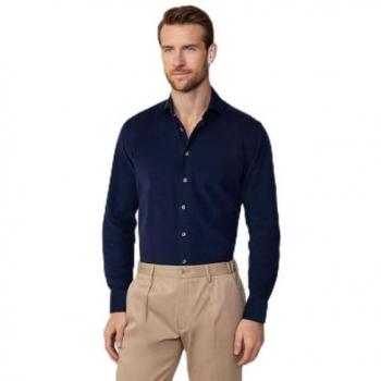 Camisa de Pana Azul Marino para Hombre, Fit Entallado, Algodón, Manga Larga