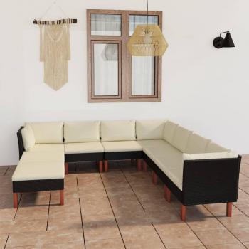 9-Piece Black Poly Rattan Garden Lounge Set with Cushions