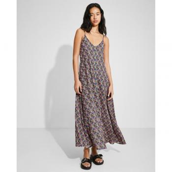Vestido maxi floral con vuelo de tirantes y cuello en V