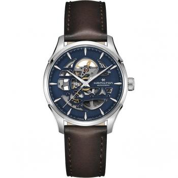 Hamilton Jazzmaster Skeleton H42535541 - Reloj de hombre automático de 40 mm con correa de piel y esfera azul