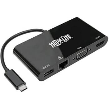 Tripp Lite U444-06N-HV4GUB USB-C Multiport Adapter - 4K HDMI VGA USB 3.x Hub Port GbE HDCP Black