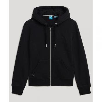 Sudadera con capucha Superdry Essential negra para mujer con cremallera y logo