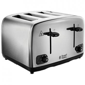 Tostadora Russell Hobbs Adventure 24090 de 4 Rebanadas - Acero Inoxidable, Tecnología Perfect Toast, Amplias Ranuras, 6 Niveles de Tostado, Función Congelar y Cancelar,