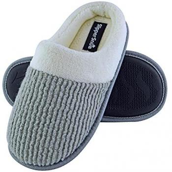 Ladies Memory Foam Soft Cushioned Mule Slip On Slippers - Grey - Size 5 UK