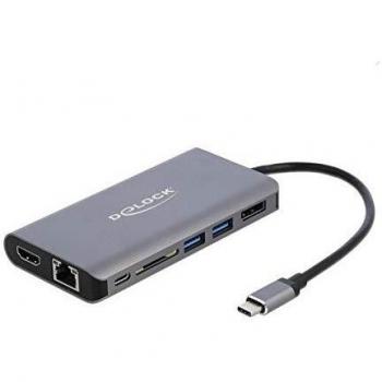 Delock 87683 Estación de Acoplamiento USB-C Docking Station HDMI DisplayPort LAN Power Delivery Alámbrico Gris