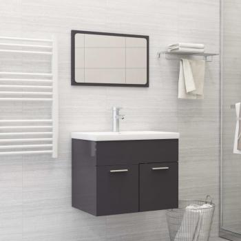 Juego de muebles de baño 2 piezas gris pulido madera multicapa con acabado brillante y diseño contemporáneo