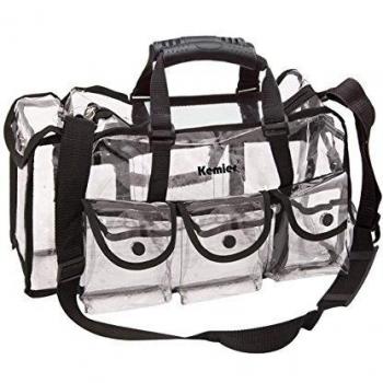 Kemier Bolso Transparente Estuche de Viaje de Belleza con 6 Bolsillos Externos Organizador para Productos Cosméticos Grande y con Bandolera